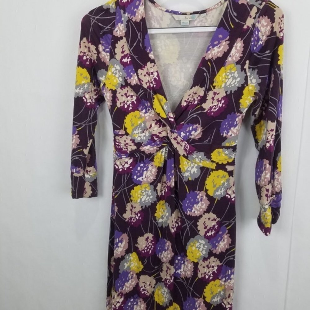Boden Dress Womens 2 Purple Floral 3/4 Sleeve Knee Length - Picture 2 of 5